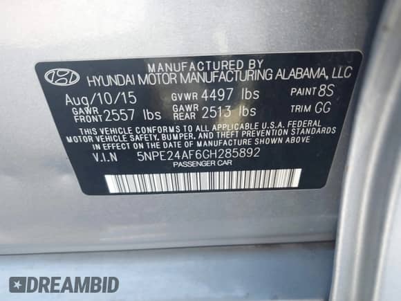 2016 Hyundai Sonata SE with VIN 5NPE24AF6GH285892, listed as a IAAI auction lot 43468252 with 150,467 mi miles and . Bid and sale history available at DreamBid. Image 9.