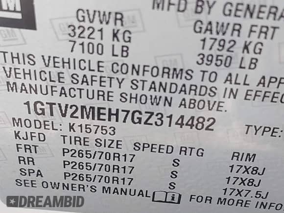 2016 GMC Sierra 1500 SLE with VIN 1GTV2MEH7GZ314482, listed as a IAAI auction lot 41316071 with 141,957 mi miles and . Bid and sale history available at DreamBid. Image 9.