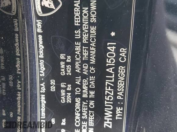 2020 Lamborghini Huracan с VIN ZHWUT5ZF7LLA15041, выставлен на аукционе Copart как лот 51622995 с пробегом 24 527 миль миль и Списание • Salvage title. История ставок и продаж доступна на DreamBid. Изображение 12.