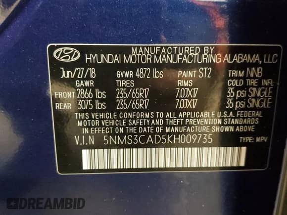 2019 Hyundai Santa Fe SEL with VIN 5NMS3CAD5KH009735, listed as a Copart auction lot 90856315 with 108,618 mi miles and Clean title. Bid and sale history available at DreamBid. Image 13.