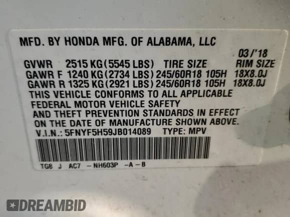 2018 Honda Pilot EX-L z VIN 5FNYF5H59JB014089, wystawiony jako Copart lot #71775225 z przebiegiem 139 985 mil mil oraz Szkoda całkowita • Salvage title. Historia ofert i sprzedaży dostępna na DreamBid. Obrazek 13.