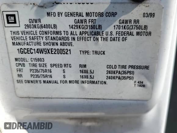 1999 Chevrolet Silverado 1500 с VIN 1GCEC14W9XE200521, выставлен на аукционе Copart как лот 71100125 с пробегом 339 452 миль миль и Списание • Salvage title. История ставок и продаж доступна на DreamBid. Изображение 12.