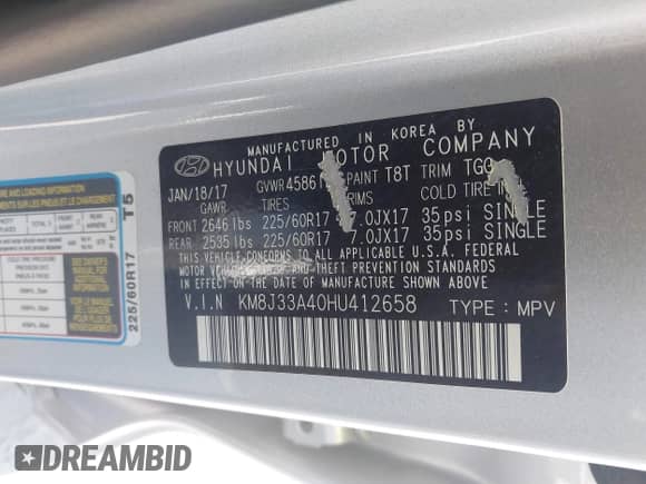 2017 Hyundai Tucson SE z VIN KM8J33A40HU412658, wystawiony jako IAAI lot #43239033 z przebiegiem 63 203 mil mil oraz . Historia ofert i sprzedaży dostępna na DreamBid. Obrazek 9.