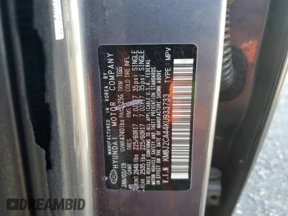 2019 Hyundai Tucson SE с VIN KM8J2CA44KU933733, выставлен на аукционе Copart как лот 86553665 с пробегом 55 110 миль миль и Списание • Salvage title. История ставок и продаж доступна на DreamBid. Изображение 14.