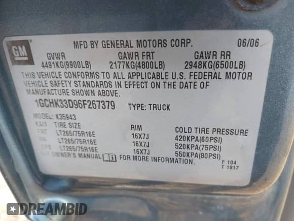 2006 Chevrolet Silverado 3500 SRW Wrk Trk с VIN 1GCHK33D96F267379, выставлен на аукционе IAAI как лот 43457796 с пробегом 313 080 миль миль и . История ставок и продаж доступна на DreamBid. Изображение 9.