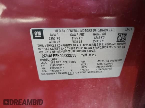2012 Chevrolet Equinox 2LT z VIN 2GNALPEK0C6233703, wystawiony jako Copart lot #84757945 z przebiegiem 106 113 mil mil oraz Szkoda całkowita • Salvage title. Historia ofert i sprzedaży dostępna na DreamBid. Obrazek 13.