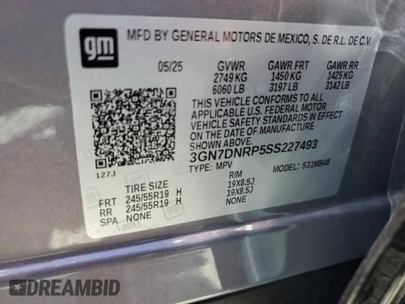 2025 Chevrolet Equinox EV LT2 с VIN 3GN7DNRP5SS227493, выставлен на аукционе Copart как лот 65372215 с пробегом 135 миль миль и Списание • Salvage title. История ставок и продаж доступна на DreamBid. Изображение 14.