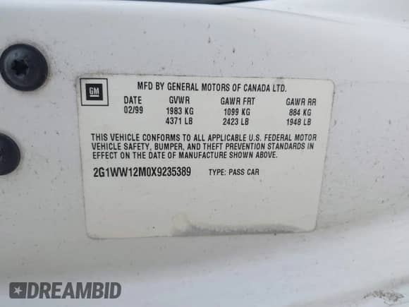 1999 Chevrolet Monte Carlo LS с VIN 2G1WW12M0X9235389, выставлен на аукционе IAAI как лот 42434213 с пробегом 66 337 миль миль и . История ставок и продаж доступна на DreamBid. Изображение 9.
