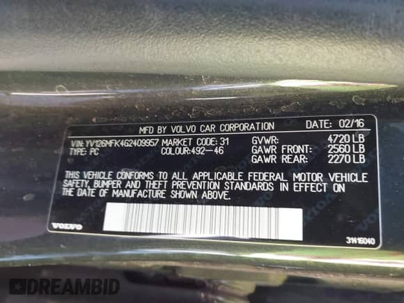 2016 Volvo S60 T5 Drive-E Premier z VIN YV126MFK4G2409957, wystawiony jako IAAI lot #41993257 z przebiegiem 102 420 mil mil oraz . Historia ofert i sprzedaży dostępna na DreamBid. Obrazek 9.