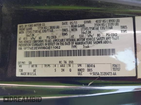 2011 Ford Econoline Cargo Commercial с VIN 1FTNE2EW0BDB11062, выставлен на аукционе IAAI как лот 43064698 с пробегом 260 192 миль миль и . История ставок и продаж доступна на DreamBid. Изображение 9.