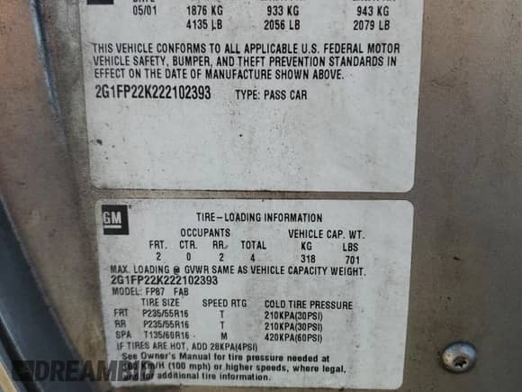 2002 Chevrolet Camaro z VIN 2G1FP22K222102393, wystawiony jako Copart lot #81532554 z przebiegiem 199 579 mil mil oraz Czysty tytuł • Clean title. Historia ofert i sprzedaży dostępna na DreamBid. Obrazek 12.