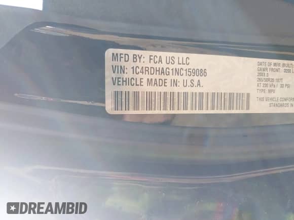 2022 Dodge Durango SXT with VIN 1C4RDHAG1NC159086, listed as a IAAI auction lot 41889281 with 65,109 mi miles and . Bid and sale history available at DreamBid. Image 9.