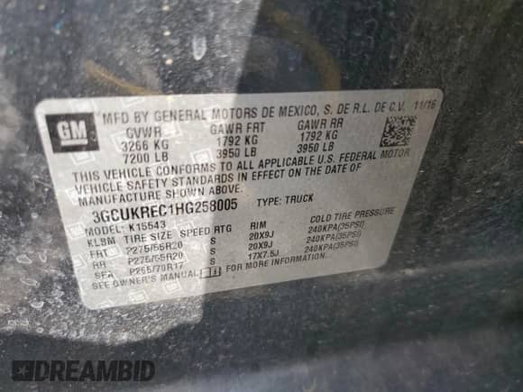 2017 Chevrolet Silverado 1500 LT z VIN 3GCUKREC1HG258005, wystawiony jako Copart lot #81037455 z przebiegiem 144 130 mil mil oraz Szkoda całkowita • Salvage title. Historia ofert i sprzedaży dostępna na DreamBid. Obrazek 13.