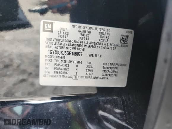 2016 Cadillac Escalade ESV Premium Collection с VIN 1GYS3JKJ5GR105077, выставлен на аукционе Copart как лот 69497525 с пробегом 141 339 миль миль и Списание • Salvage title. История ставок и продаж доступна на DreamBid. Изображение 13.