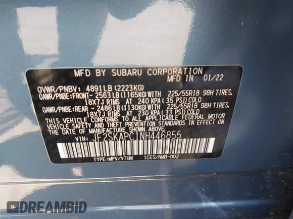 2022 Subaru Forester Limited с VIN JF2SKAPC1NH446855, выставлен на аукционе IAAI как лот 42745264 с пробегом 13 761 миль миль и . История ставок и продаж доступна на DreamBid. Изображение 9.