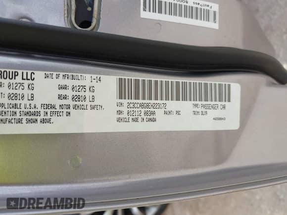 2014 Chrysler 300 S with VIN 2C3CCABG8EH223172, listed as a IAAI auction lot 42749263 with 119,518 mi miles and . Bid and sale history available at DreamBid. Image 9.