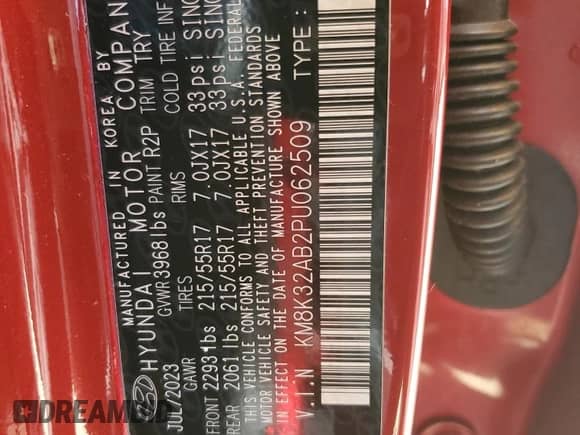 2023 Hyundai Kona SEL с VIN KM8K32AB2PU062509, выставлен на аукционе Copart как лот 49785385 с пробегом 16 425 миль миль и Списание • Salvage title. История ставок и продаж доступна на DreamBid. Изображение 16.