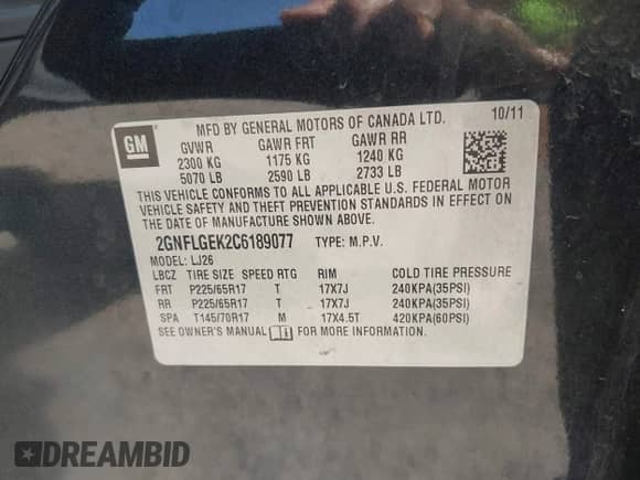 2012 Chevrolet Equinox LTZ with VIN 2GNFLGEK2C6189077, listed as a IAAI auction lot 43282575 with 142,699 mi miles and . Bid and sale history available at DreamBid. Image 9.