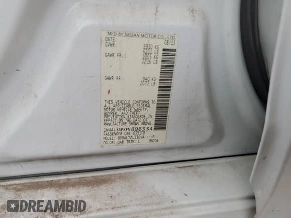 2015 Nissan Altima SL с VIN 1N4AL3APXFN896334, выставлен на аукционе Copart как лот 64959515 с пробегом 151 214 миль миль и Списание • Salvage title. История ставок и продаж доступна на DreamBid. Изображение 12.