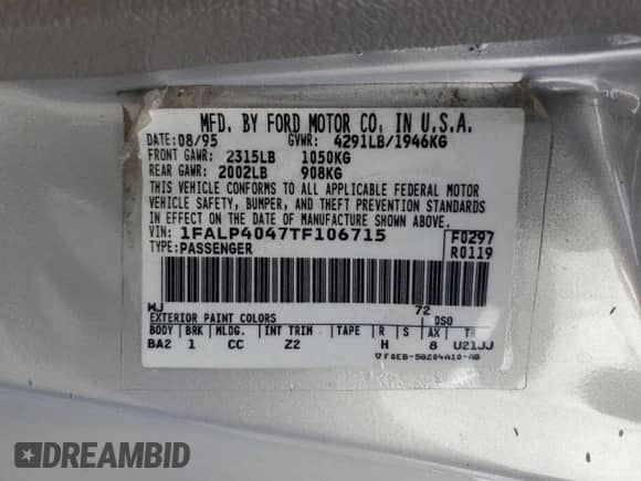 1996 Ford Mustang z VIN 1FALP4047TF106715, wystawiony jako Copart lot #78658044 z przebiegiem 60 205 mil mil oraz Szkoda całkowita • Salvage title. Historia ofert i sprzedaży dostępna na DreamBid. Obrazek 14.