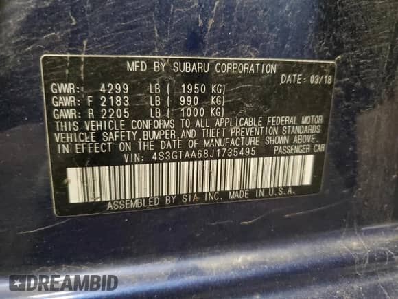 2018 Subaru Impreza с VIN 4S3GTAA68J1735495, выставлен на аукционе Copart как лот 59194245 с пробегом 156 213 миль миль и Чистый • Clean title. История ставок и продаж доступна на DreamBid. Изображение 12.