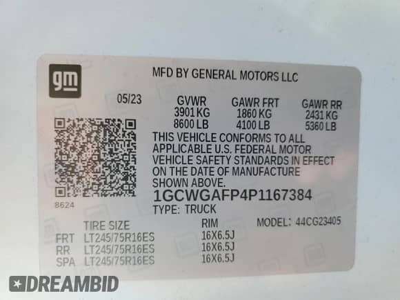 2023 Chevrolet Express Cargo с VIN 1GCWGAFP4P1167384, выставлен на аукционе Copart как лот 68685915 с пробегом Не указан миль и Списание • Salvage title. История ставок и продаж доступна на DreamBid. Изображение 13.
