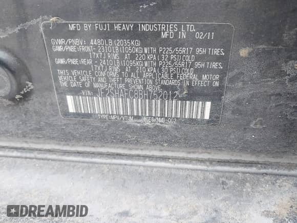 2011 Subaru Forester X Limited z VIN JF2SHAFC8BH752012, wystawiony jako IAAI lot #41613174 z przebiegiem 86 251 mil mil oraz . Historia ofert i sprzedaży dostępna na DreamBid. Obrazek 9.