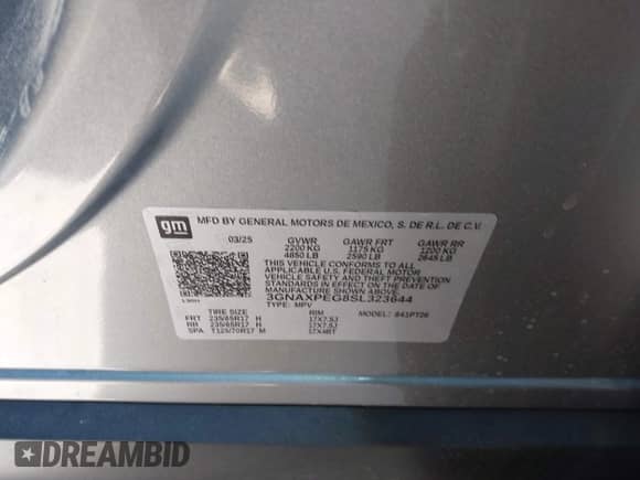 2025 Chevrolet Equinox AWD LT z VIN 3GNAXPEG8SL323644, wystawiony jako IAAI lot #43489345 z przebiegiem Nie podano mil oraz . Historia ofert i sprzedaży dostępna na DreamBid. Obrazek 9.