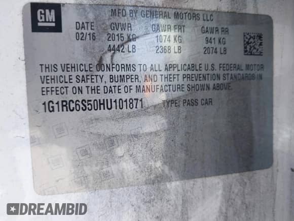 2017 Chevrolet Volt LT с VIN 1G1RC6S50HU101871, выставлен на аукционе IAAI как лот 43394716 с пробегом 168 220 миль миль и . История ставок и продаж доступна на DreamBid. Изображение 9.