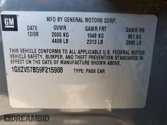 2009 Saturn Aura XR with VIN 1G8ZV57B59F215908, listed as a Copart auction lot 65055925 with 194,318 mi miles and Salvage title. Bid and sale history available at DreamBid. Image 12.