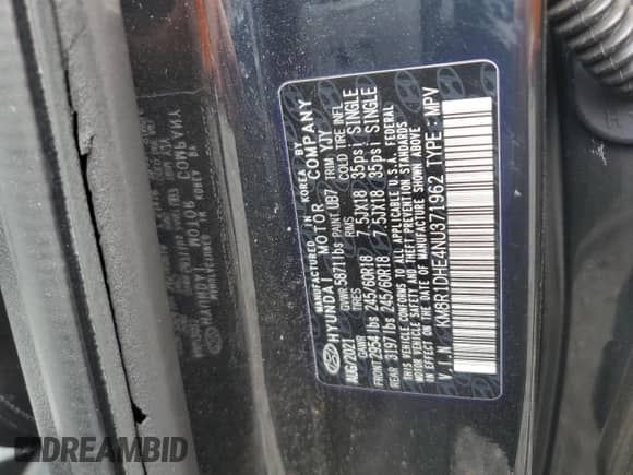 2022 Hyundai Palisade SE z VIN KM8R1DHE4NU371962, wystawiony jako Copart lot #62897045 z przebiegiem 61 098 mil mil oraz Szkoda całkowita • Salvage title. Historia ofert i sprzedaży dostępna na DreamBid. Obrazek 13.