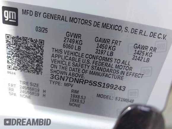 2025 Chevrolet Equinox EV LT2 z VIN 3GN7DNRP5SS199243, wystawiony jako IAAI lot #42595114 z przebiegiem 2 177 mil mil oraz . Historia ofert i sprzedaży dostępna na DreamBid. Obrazek 9.