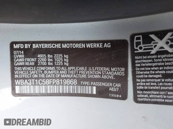 2015 BMW 4 Series 428i xDrive с VIN WBA3T1C58FP819868, выставлен на аукционе IAAI как лот 42418432 с пробегом 54 686 миль миль и . История ставок и продаж доступна на DreamBid. Изображение 9.