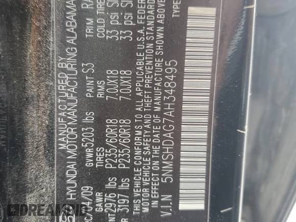 2010 Hyundai Santa Fe SE с VIN 5NMSHDAG7AH348495, выставлен на аукционе Copart как лот 69323985 с пробегом 148 448 миль миль и Списание • Salvage title. История ставок и продаж доступна на DreamBid. Изображение 12.