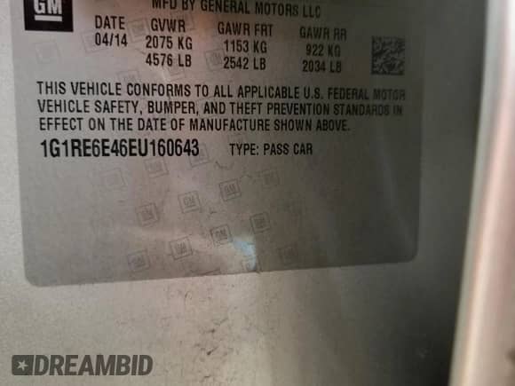 2014 Chevrolet Volt с VIN 1G1RE6E46EU160643, выставлен на аукционе Copart как лот 87424385 с пробегом 104 637 миль миль и Чистый • Clean title. История ставок и продаж доступна на DreamBid. Изображение 12.