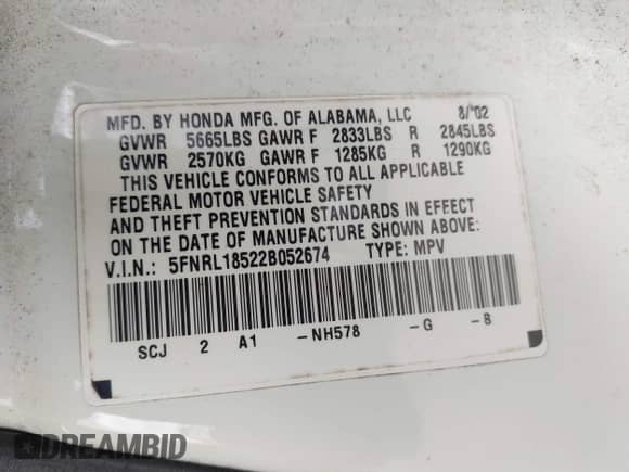 2002 Honda Odyssey LX с VIN 5FNRL18522B052674, выставлен на аукционе IAAI как лот 43338068 с пробегом 289 317 миль миль и . История ставок и продаж доступна на DreamBid. Изображение 9.