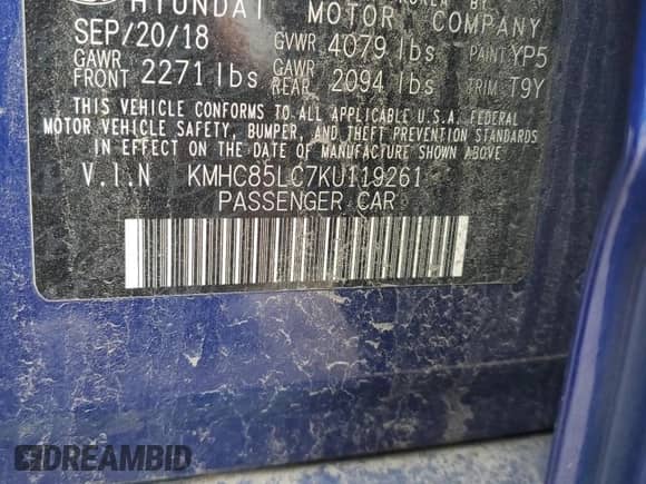 2019 Hyundai Ioniq Limited с VIN KMHC85LC7KU119261, выставлен на аукционе Copart как лот 82271473 с пробегом 56 894 миль миль и . История ставок и продаж доступна на DreamBid. Изображение 12.