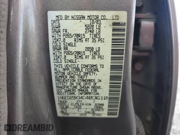 2004 Nissan Frontier XE with VIN 1N6ED29X34C403610, listed as a Copart auction lot 81246175 with 215,015 mi miles and Clean title. Bid and sale history available at DreamBid. Image 13.