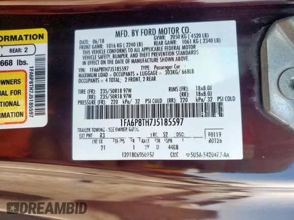 2018 Ford Mustang EcoBoost with VIN 1FA6P8TH7J5185597, listed as a Copart auction lot 67118245 with 69,710 mi miles and Salvage title. Bid and sale history available at DreamBid. Image 12.