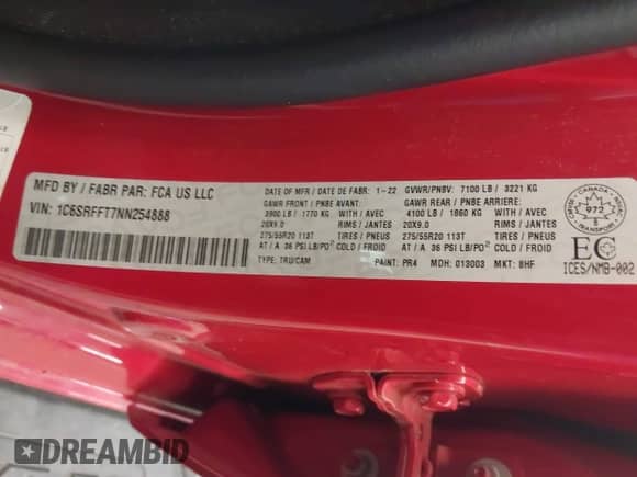 2022 Ram 1500 Big Horn с VIN 1C6SRFFT7NN254888, выставлен на аукционе IAAI как лот 42952271 с пробегом 28 430 миль миль и . История ставок и продаж доступна на DreamBid. Изображение 9.