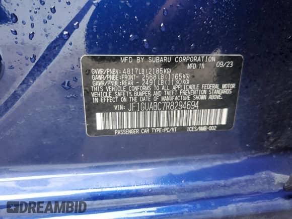 2024 Subaru Impreza с VIN JF1GUABC7R8294694, выставлен на аукционе Copart как лот 81077705 с пробегом 12 557 миль миль и Списание • Salvage title. История ставок и продаж доступна на DreamBid. Изображение 13.