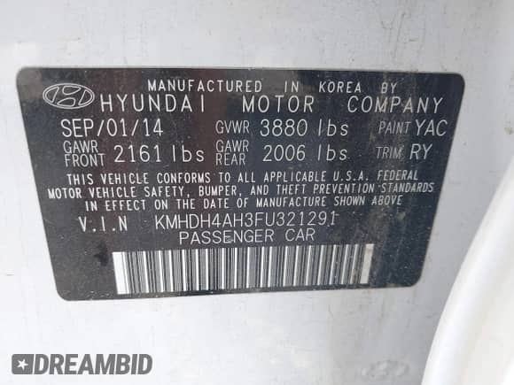 2015 Hyundai Elantra Sport с VIN KMHDH4AH3FU321291, выставлен на аукционе IAAI как лот 43076558 с пробегом 54 529 миль миль и . История ставок и продаж доступна на DreamBid. Изображение 9.