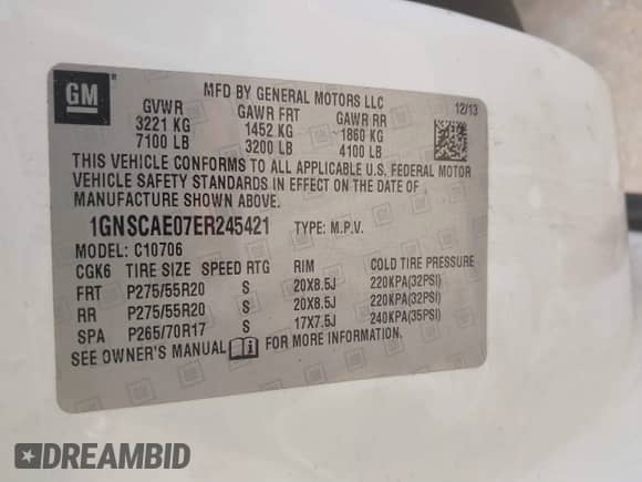 2014 Chevrolet Tahoe LS с VIN 1GNSCAE07ER245421, выставлен на аукционе IAAI как лот 41799604 с пробегом 187 827 миль миль и . История ставок и продаж доступна на DreamBid. Изображение 9.