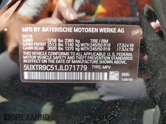 2018 BMW X3 xDrive30i с VIN 5UXTR9C51JLD71779, выставлен на аукционе Copart как лот 64200535 с пробегом Не указан миль и Списание • Salvage title. История ставок и продаж доступна на DreamBid. Изображение 13.