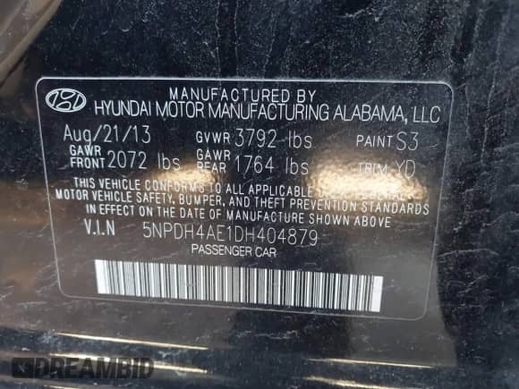 2013 Hyundai Elantra GLS with VIN 5NPDH4AE1DH404879, listed as a IAAI auction lot 41237741 with 129,279 mi miles and . Bid and sale history available at DreamBid. Image 9.