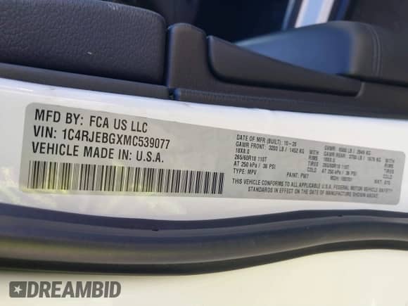 2021 Jeep Grand Cherokee Limited with VIN 1C4RJEBGXMC539077, listed as a IAAI auction lot 41645809 with 26,125 mi miles and . Bid and sale history available at DreamBid. Image 9.
