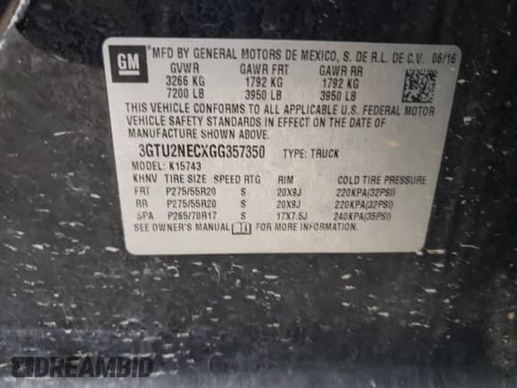 2016 GMC Sierra 1500 SLT с VIN 3GTU2NECXGG357350, выставлен на аукционе Copart как лот 58369925 с пробегом 104 586 миль миль и Списание • Salvage title. История ставок и продаж доступна на DreamBid. Изображение 12.