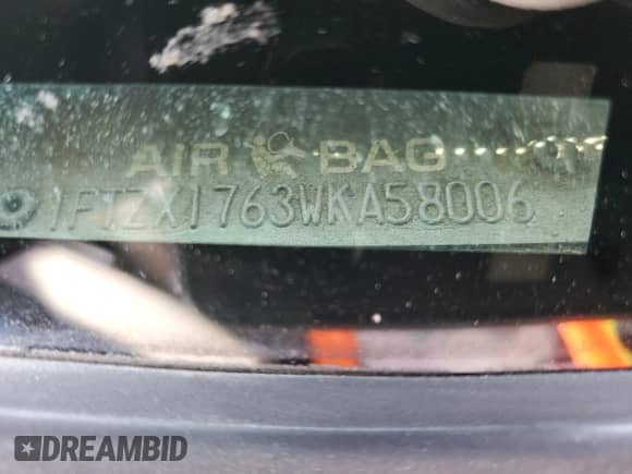 1998 Ford F-150 with VIN 1FTZX1763WKA58006, listed as a Copart auction lot 57264195 with 273,690 mi miles and Salvage title. Bid and sale history available at DreamBid. Image 12.