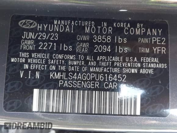 2023 Hyundai Elantra SEL с VIN KMHLS4AG0PU616452, выставлен на аукционе IAAI как лот 42178014 с пробегом 51 698 миль миль и . История ставок и продаж доступна на DreamBid. Изображение 9.