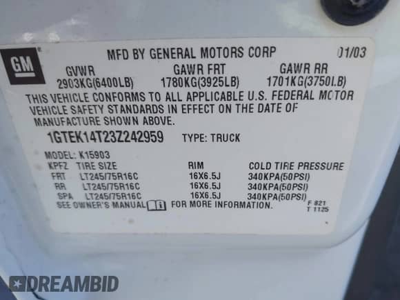 2003 GMC Sierra 1500 SLE с VIN 1GTEK14T23Z242959, выставлен на аукционе IAAI как лот 41668152 с пробегом Не указан миль и . История ставок и продаж доступна на DreamBid. Изображение 9.